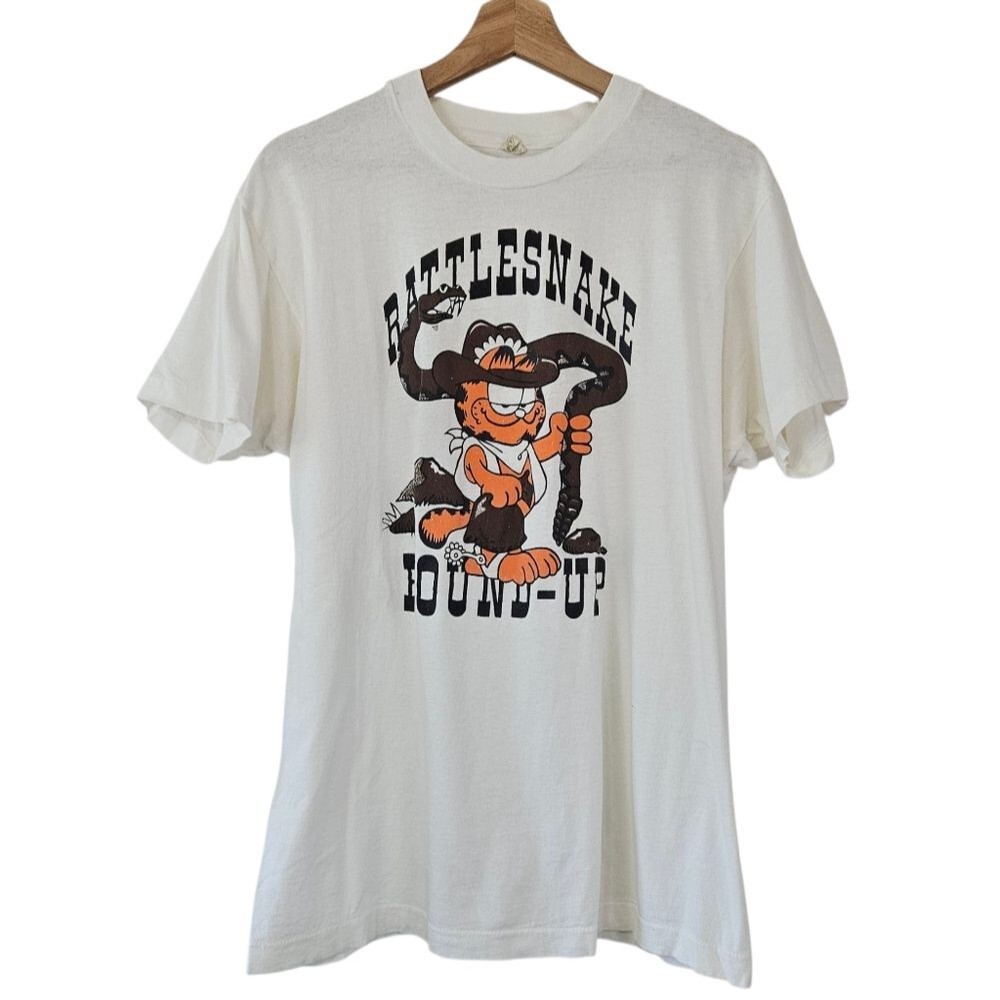 Screen Stars Single Stitch Vintage Garfield Rattlesnake Round Up Tee Shirt XL